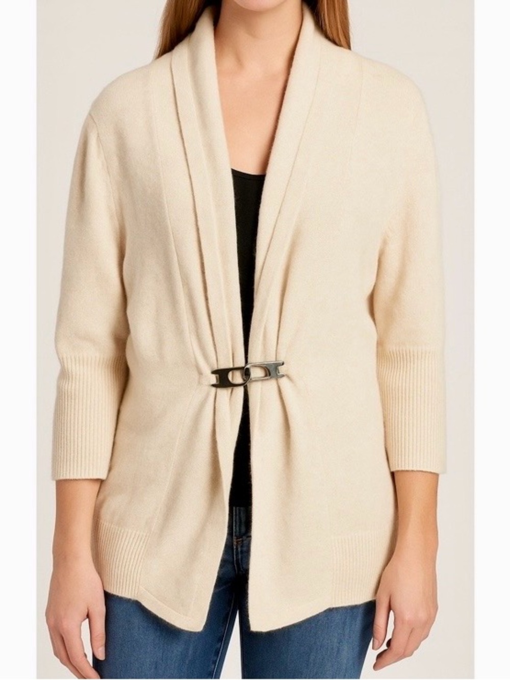 Cashmere Neiman Marcus Shawl Collar Knit Cardigan with Buckle